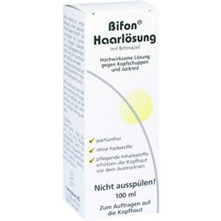 Weiße Verpackung einer Haarlösung gegen Schuppen und Juckreiz.