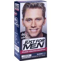 Eine Verpackung von Just For Men Pflege-Tönungs-Shampoo für hellbraunes Haar.