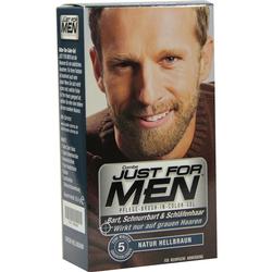 Mann auf Verpackung eines Produkts zur Bart- und Haarfärbung in Natur Hellbraun.