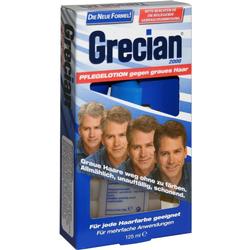 Eine Packung Haarpflegeprodukt gegen graue Haare mit Bildern eines Mannes.